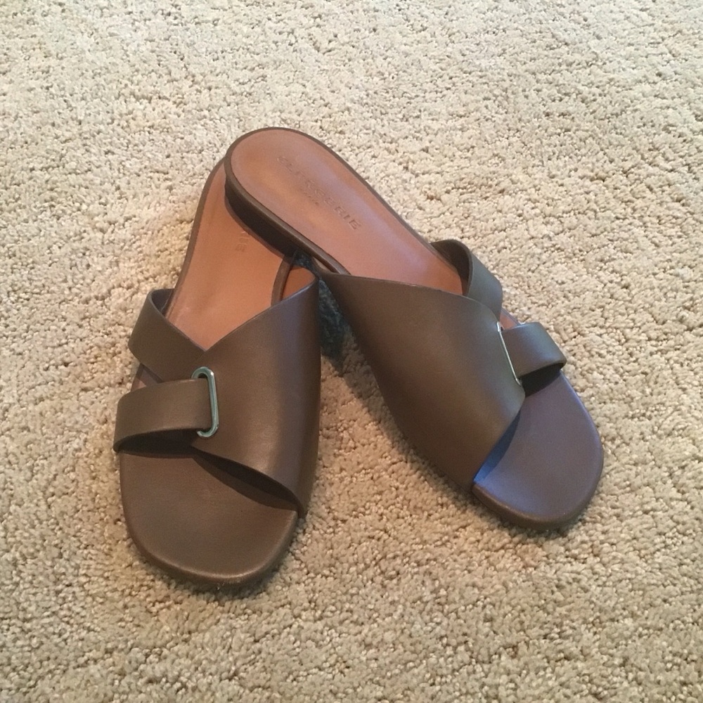 Robert Clergerie Paris Aston Birch Tan Brown Leather‎ Slides Flats 37.5 7 $475